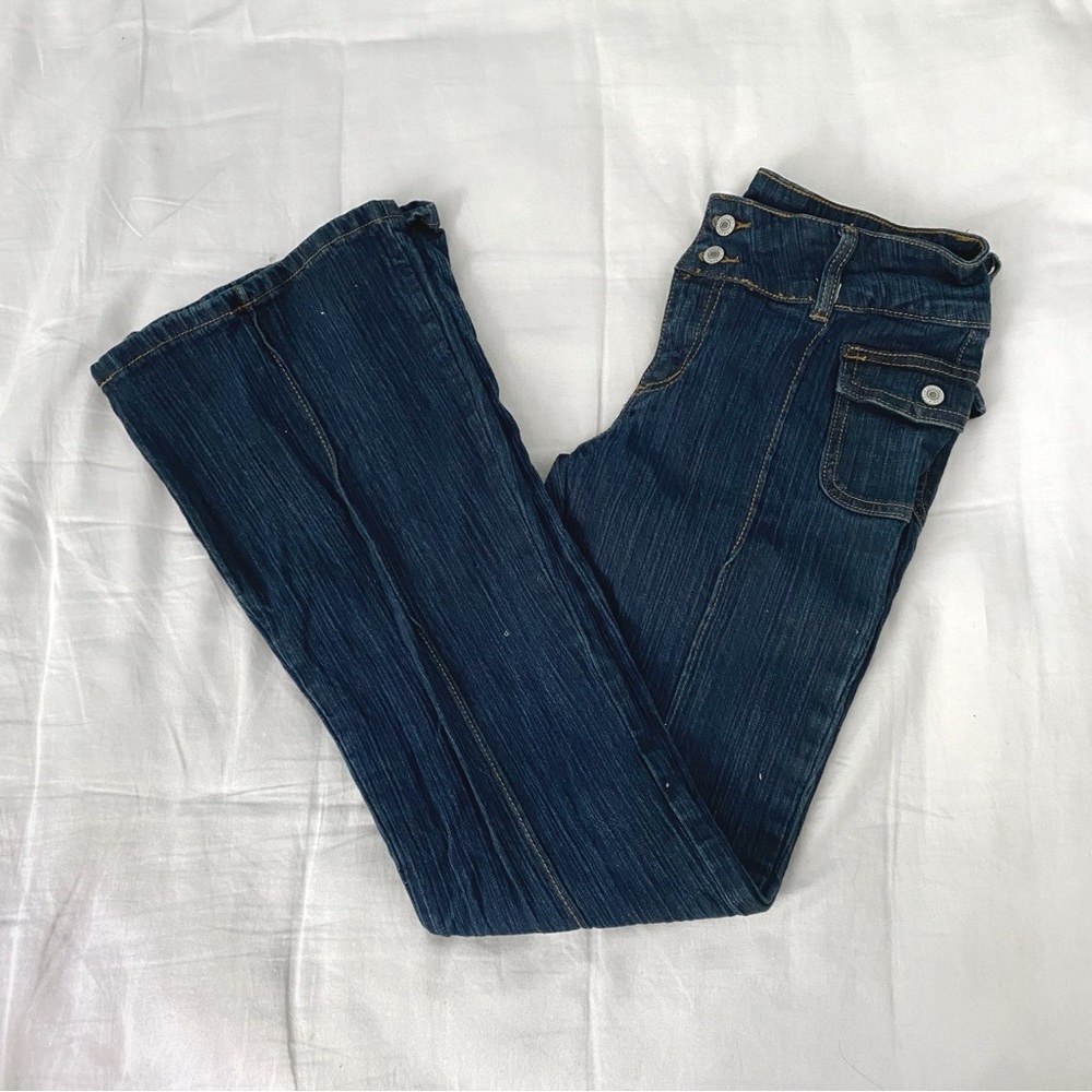 Brandy Melville John Galt Agatha Dark Blue Wash Demin Low rise Flare Jeans S - Picture 1 of 4